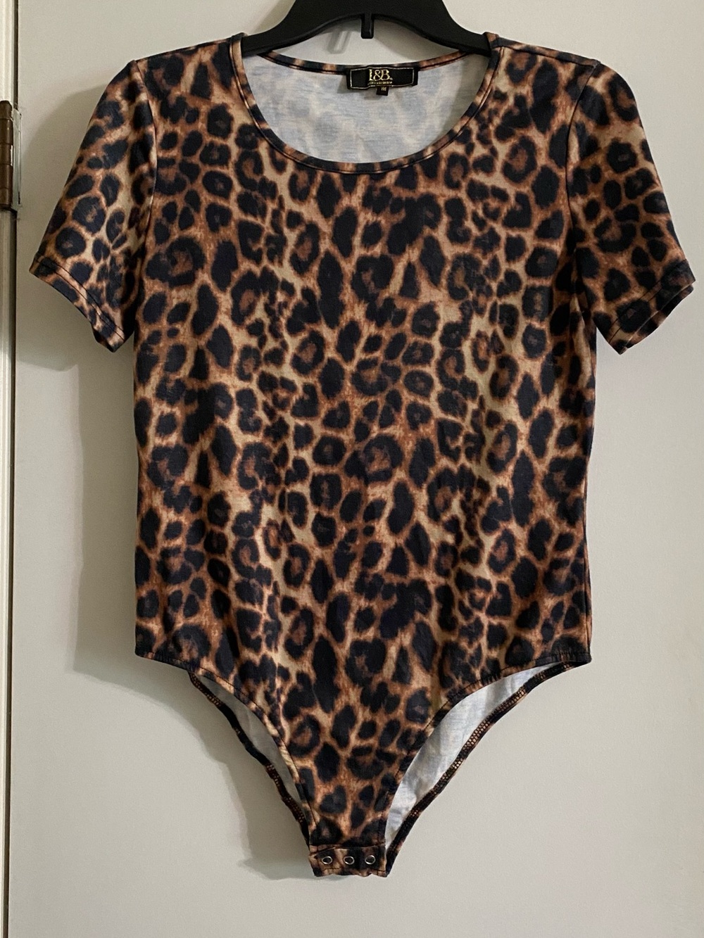 L&B Leopard-Print Short Sleeve Bodysuit in Brown and Black
